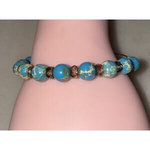 Alex and Ani AQUA Bangle Bracelet Carousel Crystal Turquoise Beaded RETIRED